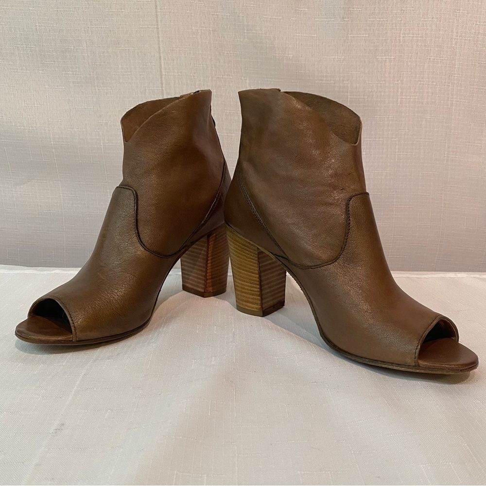 Cordani Balero Brown Leather Peep Toe Zip Ankle Boot Booties Italy Sz 38